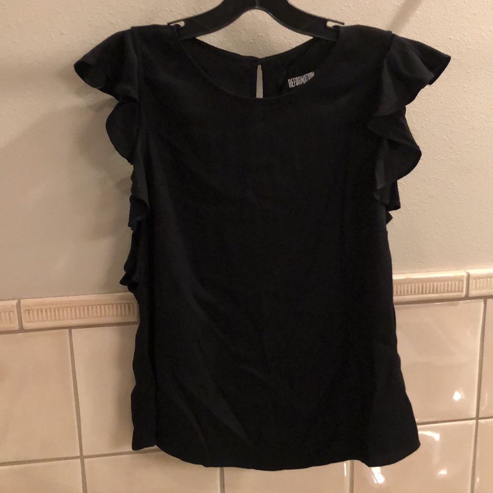 New Reformation Magpie Ruffle Flutter Sleeve Top - image 7